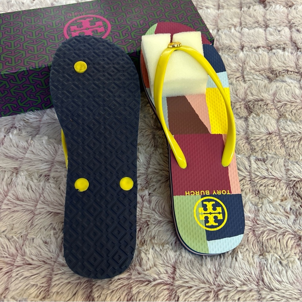 Tory Burch Multicolor Patchwork Flip Flops with Y… - image 4